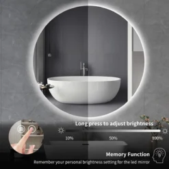SensaHome - Led Touch Wandspiegel Rond - Badkamerspiegel Frameloos Met LED Verlichting - Wandspiegel - Koud Wit - 80CM -Mooie Badkamer 1200x1200 931