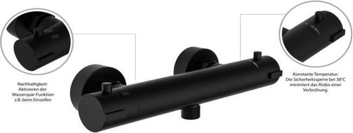 SCHÜTTE London Thermostatische Douchekraan - Hartafstand 150 Mm - Zwart Mat 12 SCHÜTTE London Thermostatische Douchekraan - Hartafstand 150 Mm - Zwart Mat - Afbeelding 12