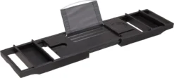 ACAZA Badrekje - Uitschuifbare Bamboe Bad Brug (Min 75 Cm - Max 109cm) - Verstelbare Plank Voor In Bad Met Tablet Houder - Zwart