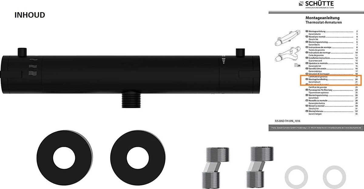 SCHÜTTE London Thermostatische Douchekraan - Hartafstand 150 Mm - Zwart Mat 8 SCHÜTTE London Thermostatische Douchekraan - Hartafstand 150 Mm - Zwart Mat - Afbeelding 8