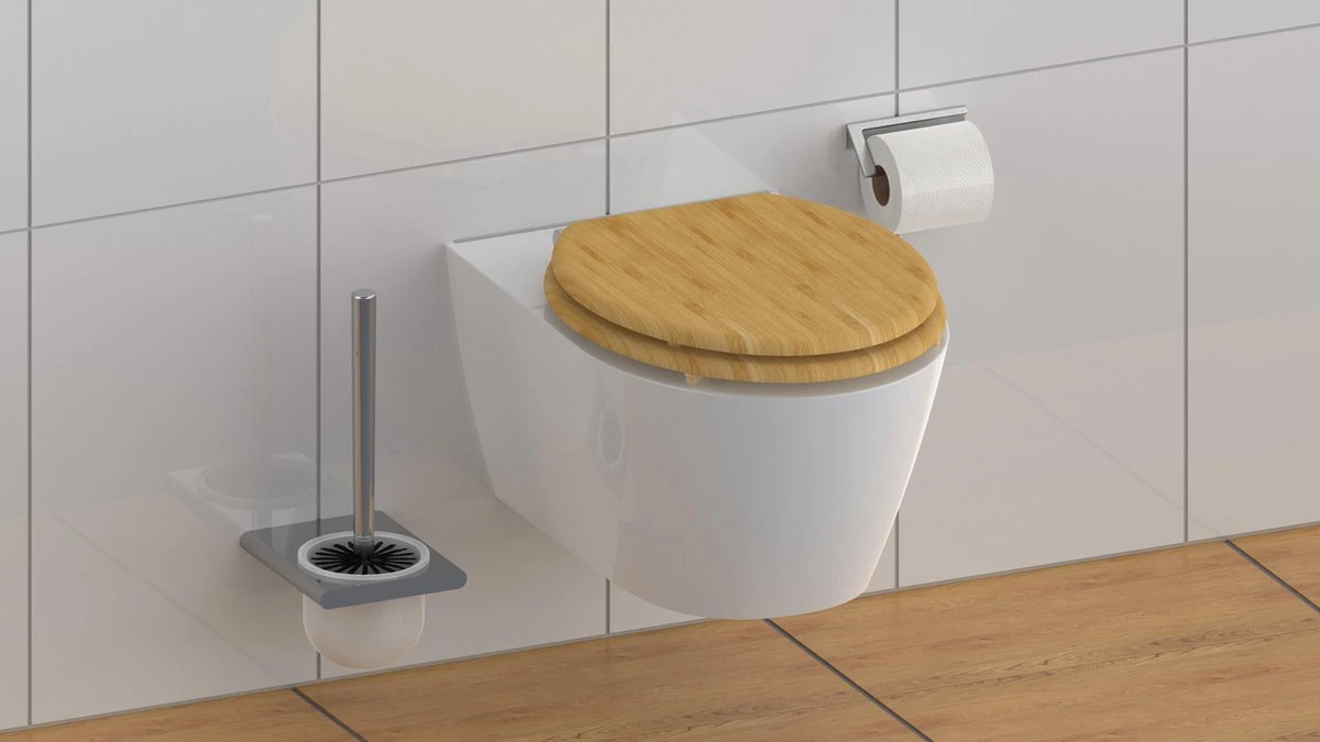 SCHÜTTE WC-Bril 81101 NATURAL BAMBOO - Massief Bamboe - Soft Close - Verchroomde Scharnieren 5 SCHÜTTE WC-Bril 81101 NATURAL BAMBOO - Massief Bamboe - Soft Close - Verchroomde Scharnieren - Afbeelding 5