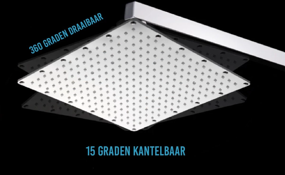 Jawes- LED Regendouche- Zilver- Douchekop- 20x20cm- Verschillende Kleuren- RVS- LED Verlichting 2 Jawes- LED Regendouche- Zilver- Douchekop- 20x20cm- Verschillende Kleuren- RVS- LED Verlichting - Afbeelding 2
