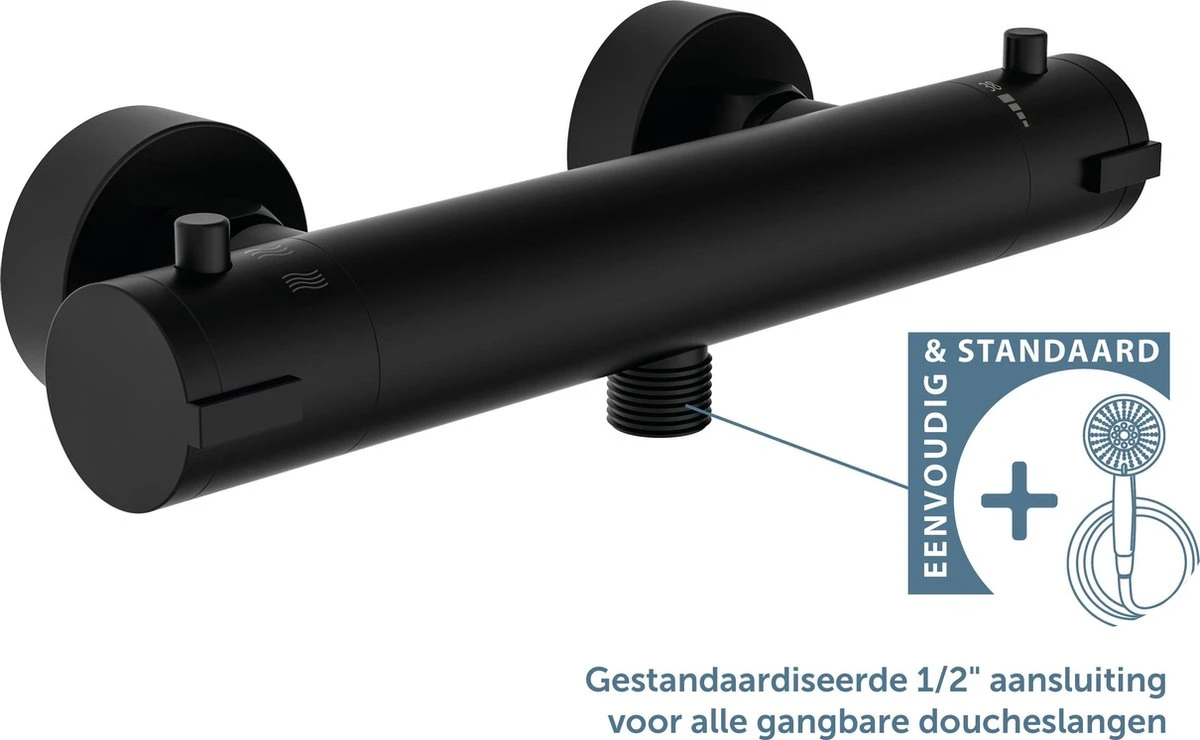 SCHÜTTE London Thermostatische Douchekraan - Hartafstand 150 Mm - Zwart Mat 4 SCHÜTTE London Thermostatische Douchekraan - Hartafstand 150 Mm - Zwart Mat - Afbeelding 4