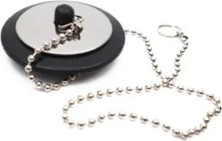 FSW-Products - 1 Stuk - RVS Afvoerstop - Afvoerplug Met Ketting - Zilver - Anti Haar Afvoer Stop - Afvoerstopper - Wastafel - Gootsteen - Spoelbak - Bad - Badkamer - Douchebak - Keuken - Badstop - Haarvanger - Anti Verstopping – Waterstopper