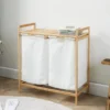 Lifa Bathing Bamboe Rek Met Wasmanden - Polyester En Bamboe - Uitschuifbare Opbermanden Met Deksel - Wassorteerbak 60 Liter - 2 Vakken - Voor Badkamer, Slaapkamer En Wasruimte - 73 X 64 X 33 Cm