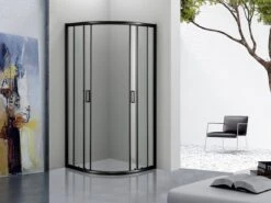 Merkloos Douchecabine Kwartrond 90x90x200 Cm 6 Mm Nano Anti Kalk Veiligheidsglas Met Zwart Aluminium Omlijsting -Mooie Badkamer 1200x900 92