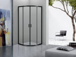 Merkloos Douchecabine Kwartrond 90x90x200 Cm 6 Mm Nano Anti Kalk Veiligheidsglas Met Zwart Aluminium Omlijsting -Mooie Badkamer 1200x900 95