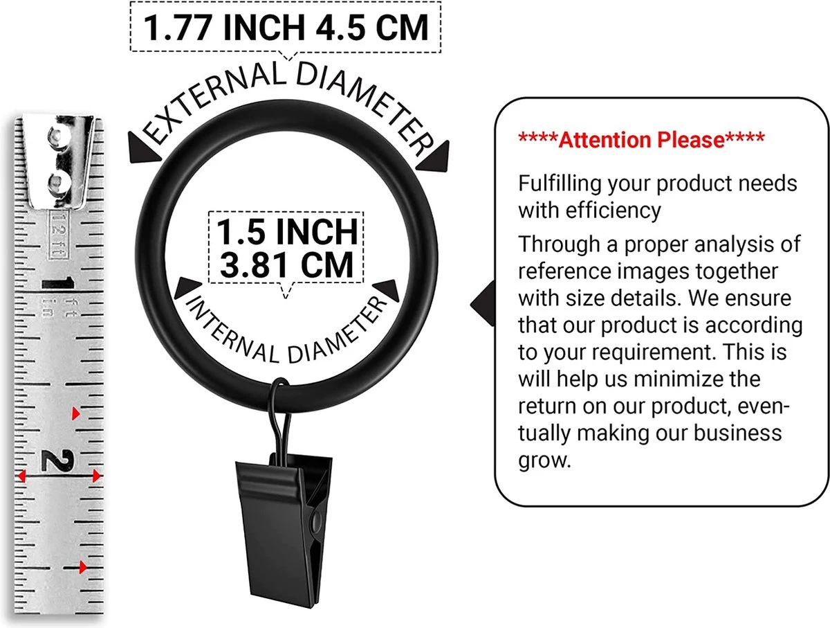 BOTC Gordijnringen Met Klem - 38 MM - Zwarte - Sets Van 20 Stucks 4 BOTC Gordijnringen Met Klem - 38 MM - Zwarte - Sets Van 20 Stucks - Afbeelding 4