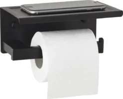 Toiletrolhouder Met Planchet - WC Rolhouder - Badkameraccessoires - Mat Zwart - 18,5x11 Cm