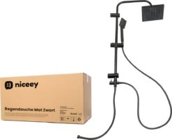 Niceey Doucheset - Regendouche - Handdouche - Verstelbaar - Vierkant - Mat Zwart -Mooie Badkamer 1200x982