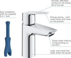GROHE QuickFix Start Waterbesparende Wastafelkraan - Met EcoJoy® - Incl. Push-open Waste - Chroom - 23551002 -Mooie Badkamer 1200x985