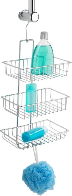 WENKO Doucherek Nivala 3-laags Chroom - Doucherek Zonder Boren - Doucherek Hangend -Mooie Badkamer 444x1200