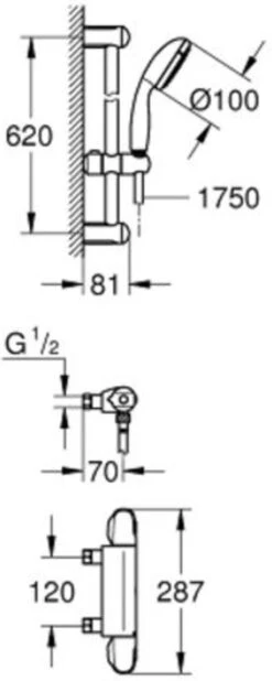 GROHE Grohtherm 1000 Thermostatische Douchekraan - 12 Cm - Chroom - 34153004 -Mooie Badkamer 480x1200