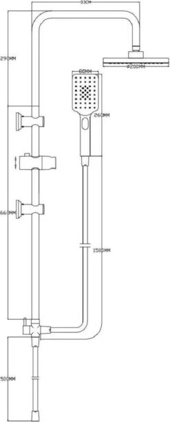 4bathroomz® Luxe Douchekolom Regendouche 20 Cm - Zwart -Mooie Badkamer 485x1200