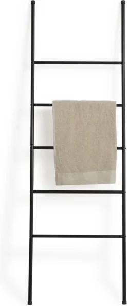 Lifa Bathing Handdoekladder - Multifunctionele Handdoekenrek - Zwarte Handdoekhouder - Staand - 5 Treden - Metaal - Voor Kleding, Handdoeken En Beddengoed - Badkamer, Keuken En Woonkamer - 50 X 160 Cm -Mooie Badkamer 497x1200