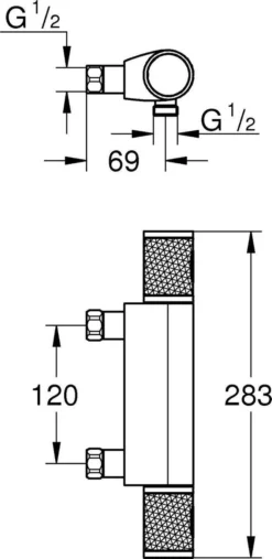 GROHE Grohtherm 1000 Performance Thermostatische Douchekraan - 12cm - Zonder Koppelingen - Chroom - 34778000 -Mooie Badkamer 585x1200