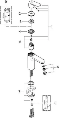 GROHE Eurosmart Cosmopolitan Wastafelkraan - Met EcoJoy - Zonder Waste - Chroom - 2339800E -Mooie Badkamer 601x1200