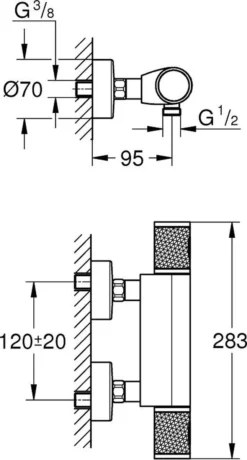 GROHE Precision Feel Thermostatische Douchekraan - EcoJoy - CoolTouch - Incl. Koppelingen - Chroom -Mooie Badkamer 645x1200