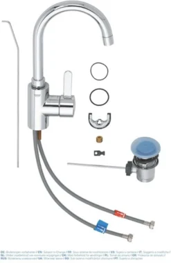 GROHE Eurosmart Cosmopolitan Wastafelkraan - Hoge C-uitloop - Met Trekwaste - Chroom - 32830001 -Mooie Badkamer 780x1200