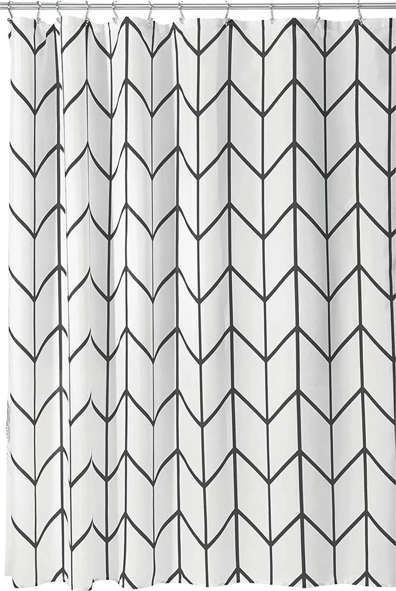 Douchegordijn Badkamer Accessoires - Visgraad - Zwart/Wit- 180x200 Cm 1 Douchegordijn Badkamer Accessoires - Visgraad - Zwart/Wit- 180x200 Cm