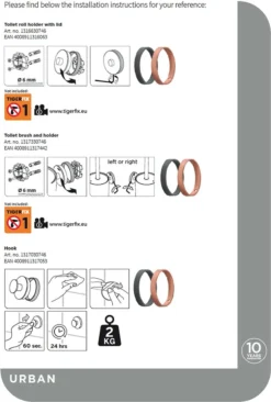 Tiger Urban Toiletaccessoireset - Toiletborstel Met Houder - Toiletrolhouder Met Klep - Handdoekhaak - Zwart -Mooie Badkamer 810x1200
