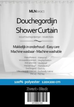 MLN Basics® Douchegordijn | Zwart | 120x200 Cm | Inclusief Ringen | Anti-schimmel -Mooie Badkamer 835x1200 4