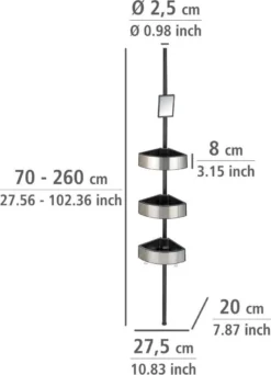 WENKO Telescopisch Doucherek Big Black 3-laags Met Spiegel Zilver/zwart - Bevestigen Zonder Boren -Mooie Badkamer 866x1200