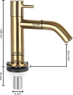 Differnz Wastafelkraan Gebogen – Kraan Koud Water – Toiletkraan – Mat Goud -Mooie Badkamer 928x1200 2