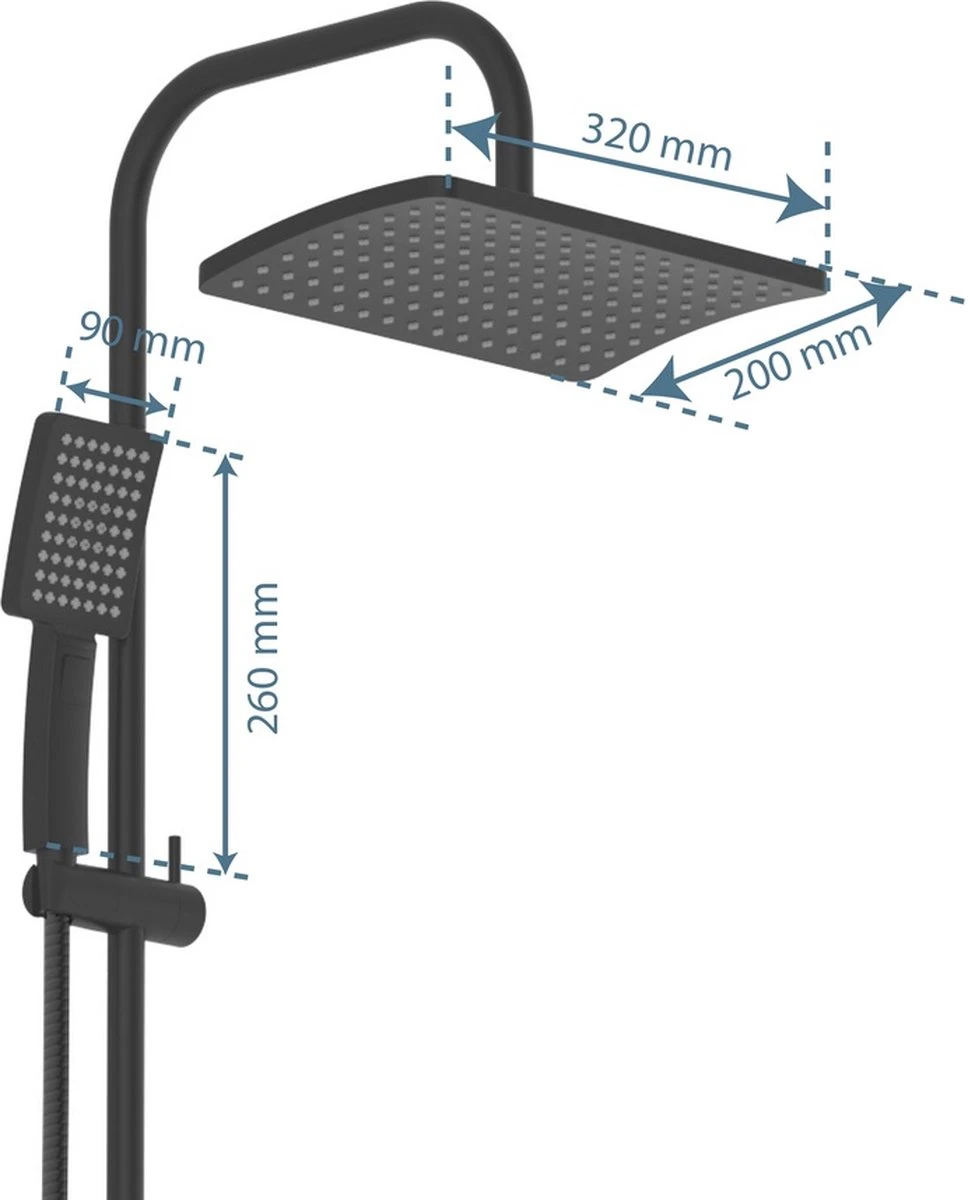 SCHÜTTE Mallorca Douchesysteem - Regendouche - 95 Cm Stang - Wandhouder In Hoogte Verstelbaar - Mat Zwart 9 SCHÜTTE Mallorca Douchesysteem - Regendouche - 95 Cm Stang - Wandhouder In Hoogte Verstelbaar - Mat Zwart - Afbeelding 9