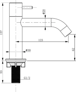 Differnz Wastafelkraan Gebogen – Kraan Koud Water – Toiletkraan – Mat Goud -Mooie Badkamer 985x1200 2